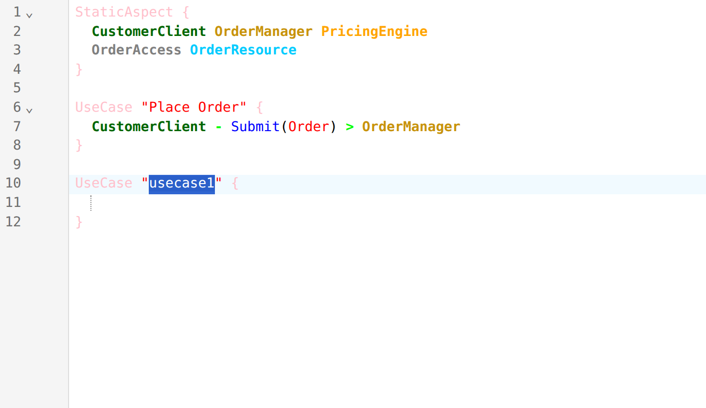 A snippet with the block name selected
