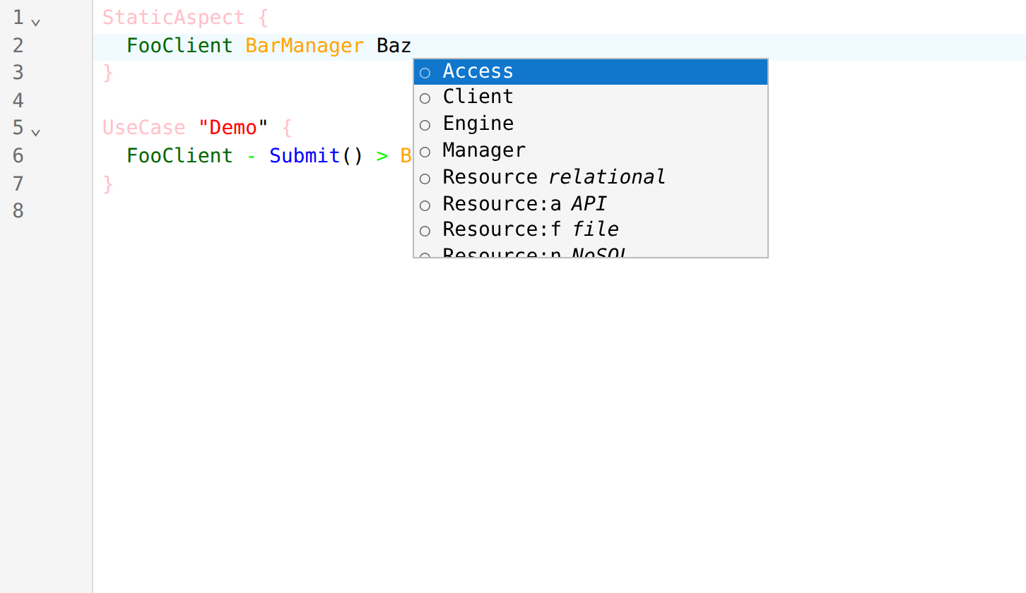 Component-type suggestions inside a StaticAspect